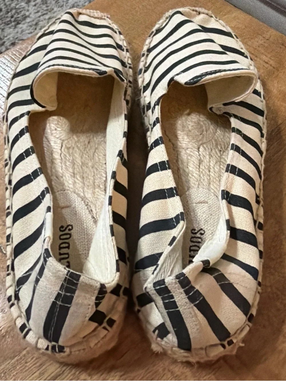 Anthropologie- Striped Canvas Espadrille Flats - Black & Cream, Size 8